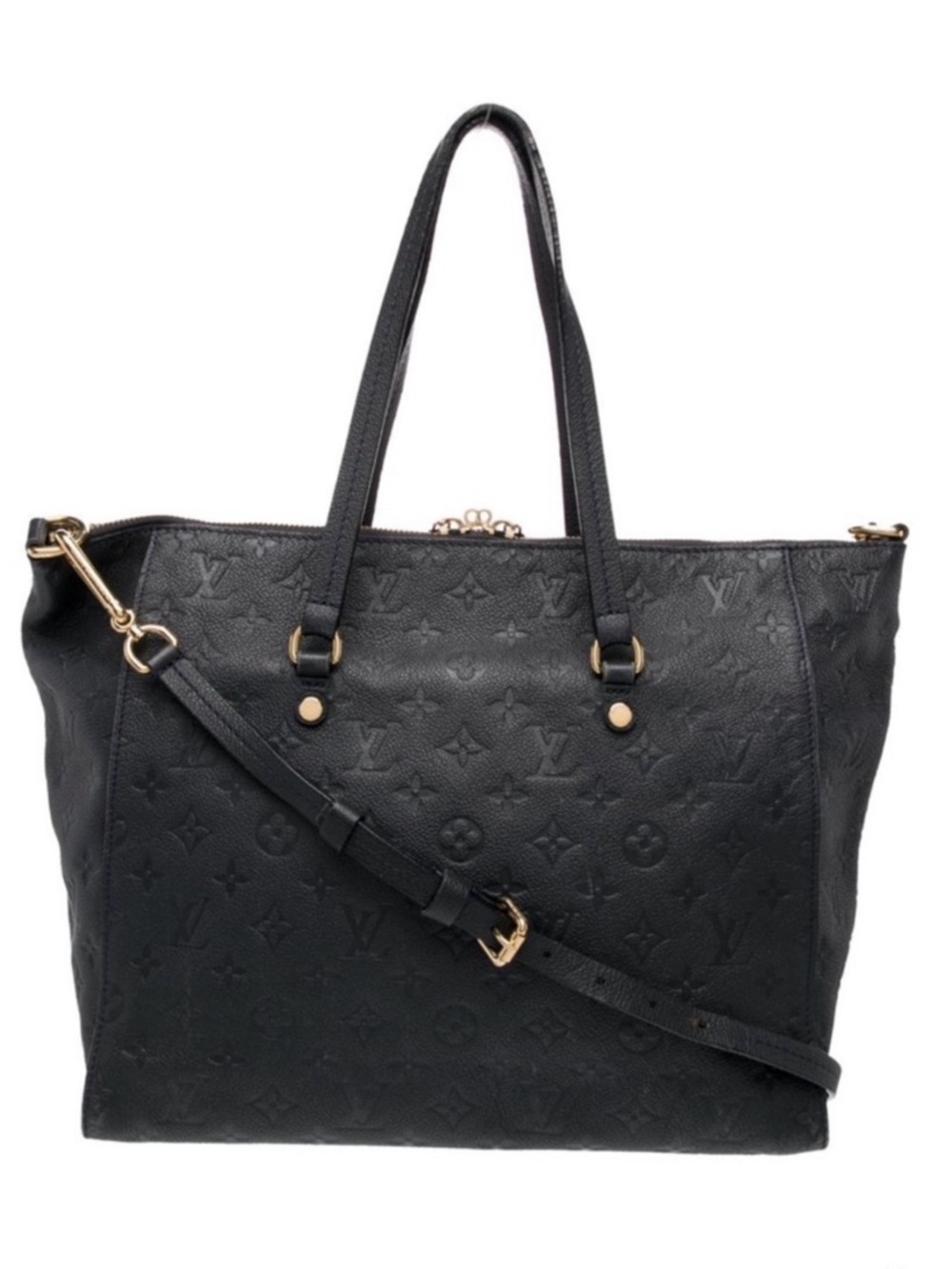 Louis Vuitton Black Embossed Monogram Tote with Gold Hardware